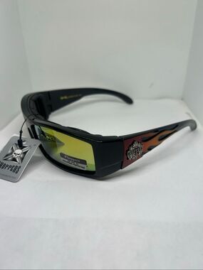 New Choppers Mirrored Padded Biker Sunglasses with Flame Design
